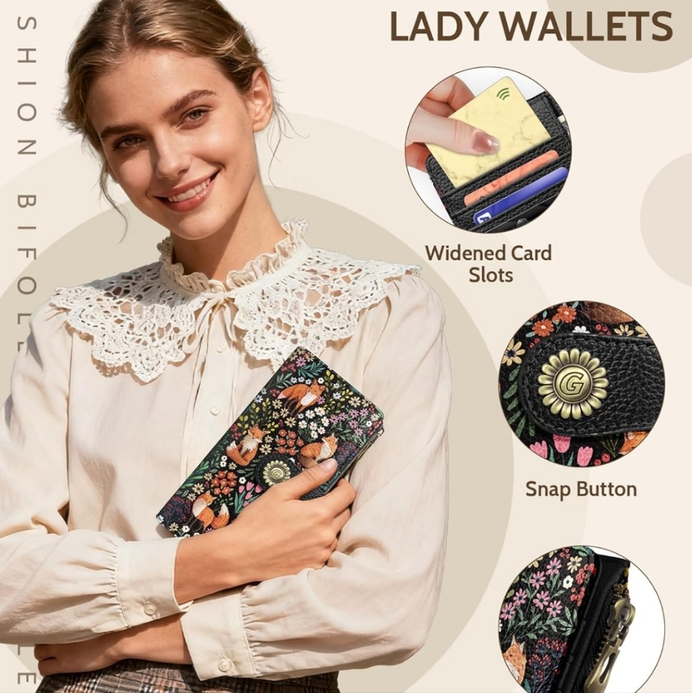 Floral Fox Pattern Wallet Phone Case - Picture 6 of 6